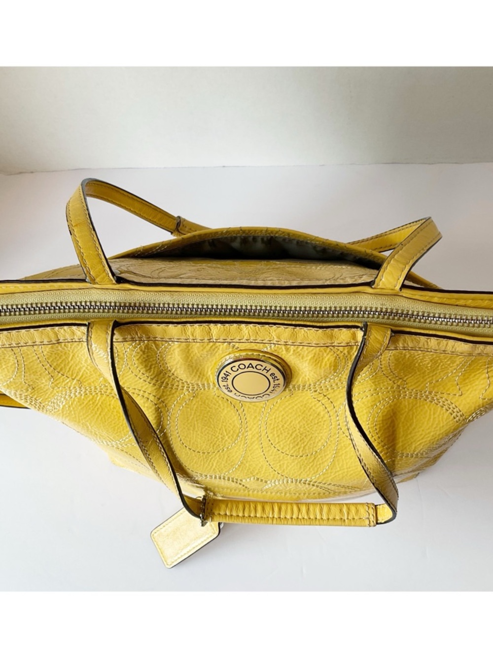 Coach 2012 Signature Patent Leather Tote in Canary Yellow (Flaws) - Picture 4 of 15